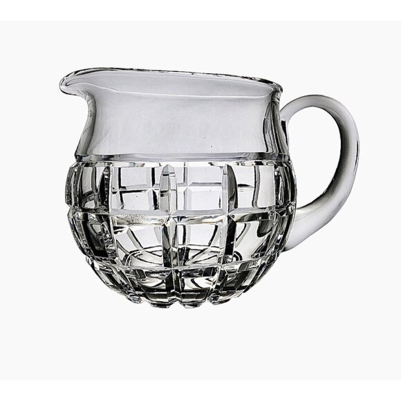 Vintage Molded Clear Glass Pitcher Geometric Pattern Jug Applied Handle - Picture 2 of 11